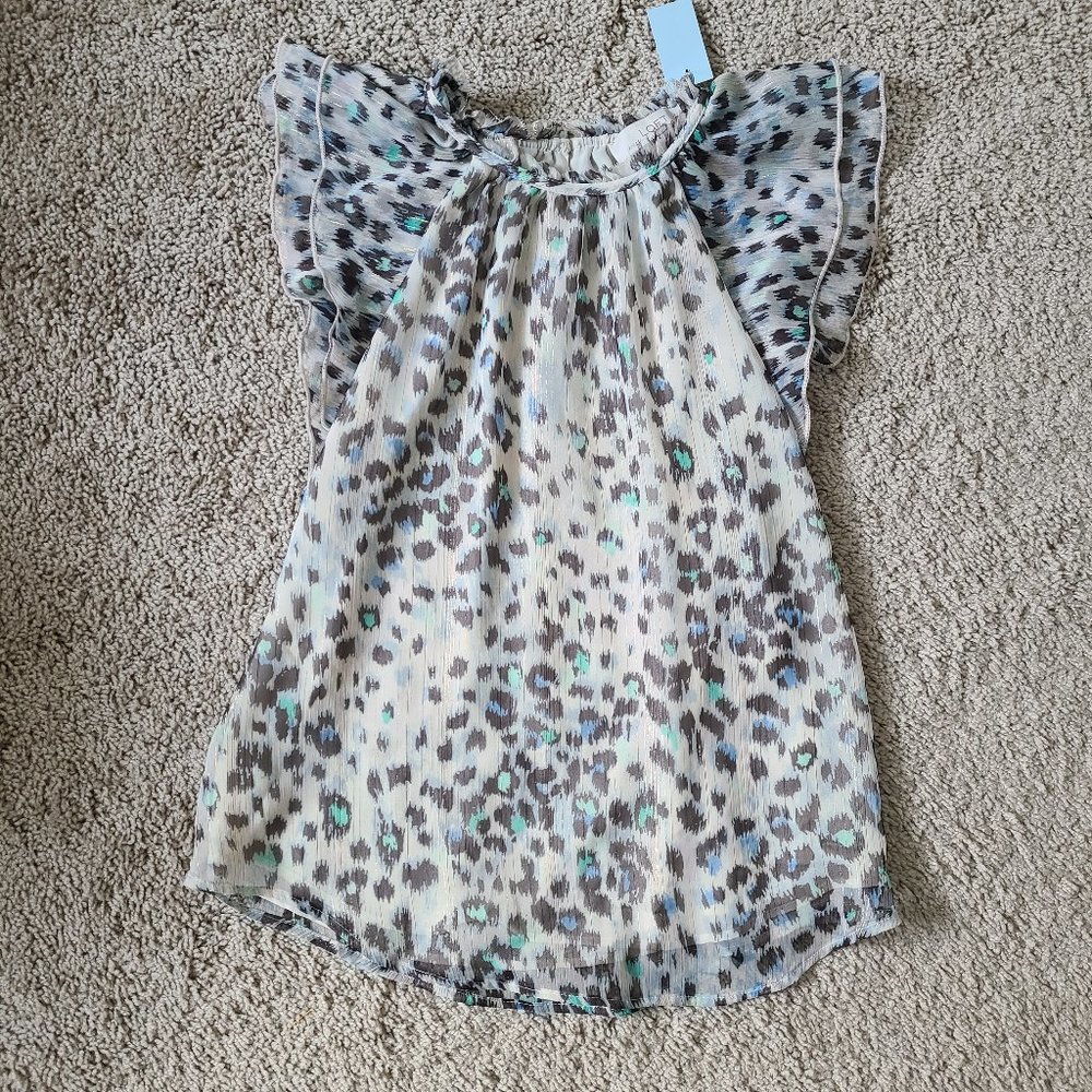 Metallic Ruffle Leopard Print Blouse